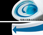 渦のような勢いのよい水流で一度の洗浄で隅々まで洗い流します。洗浄で使う水の量が少ない節水機能を実現しました。